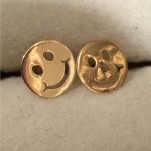 Gold Smiley Face Stud Earrings